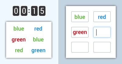 Words memory game - list of words on colored background