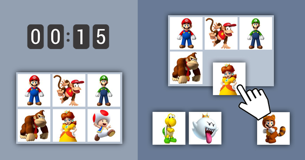 Online Memory Game Grid Of Pictures For Kids Mario Kart