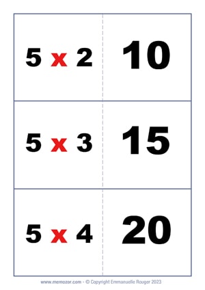 Multiplication Flash Cards - 5 Times table - Free | Memozor