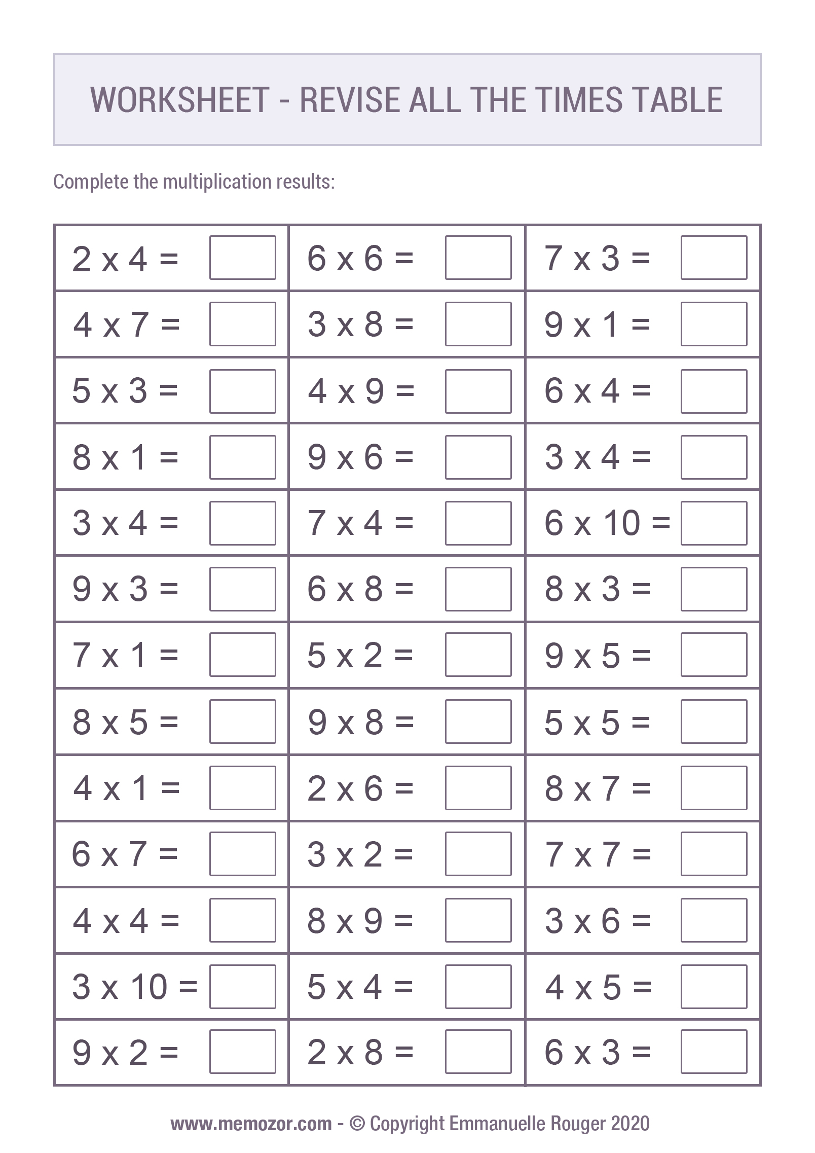 Multiplication Table Worksheets Free Printable Brokeasshome