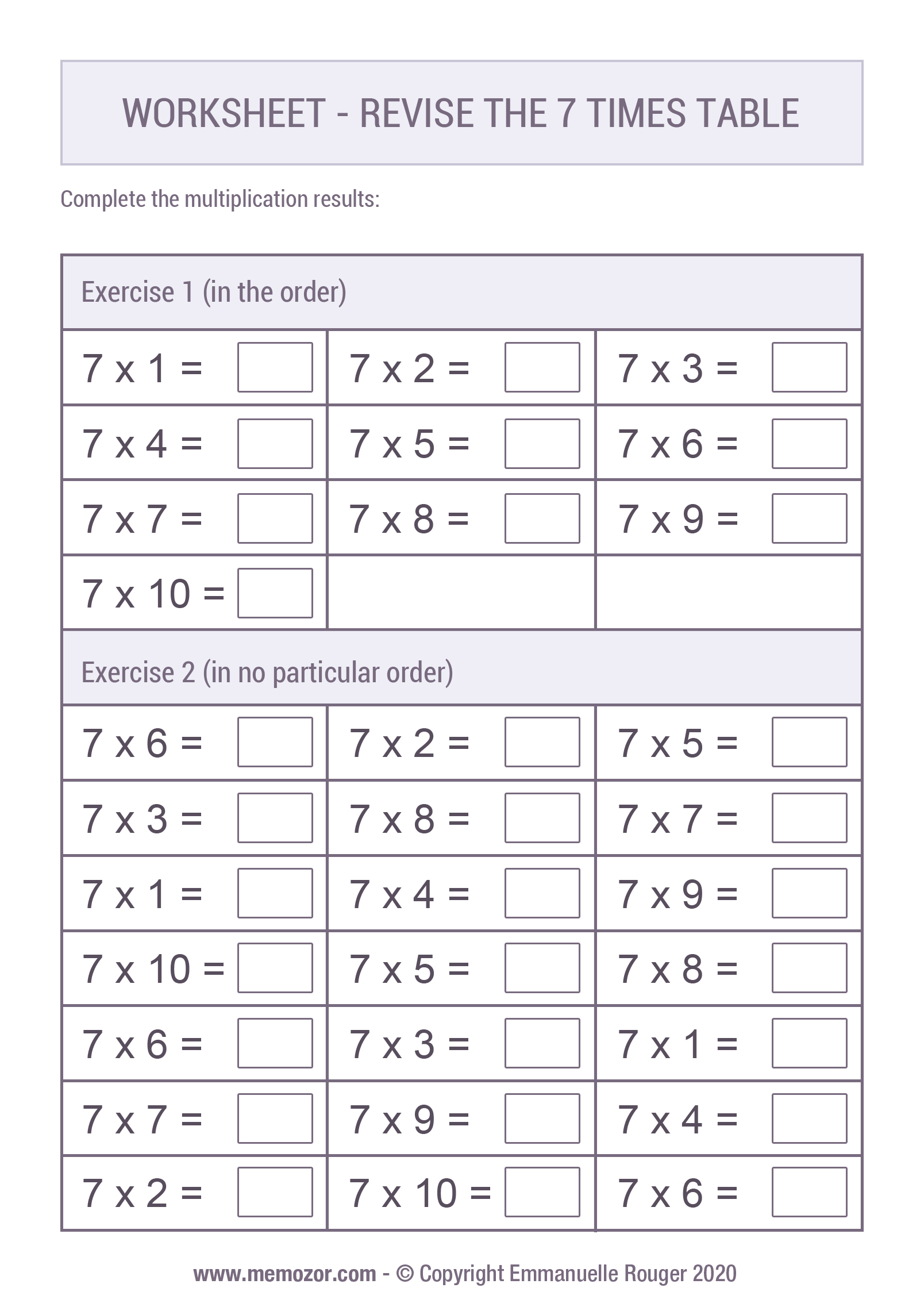 free worksheet multiplication 7 times table