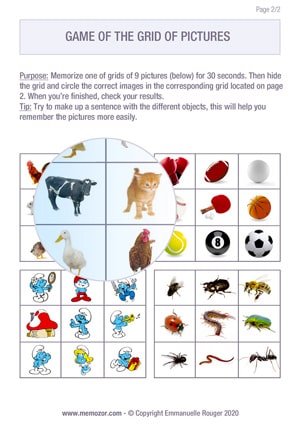 Memory game to print - Grids of pictures for kids | Memozor