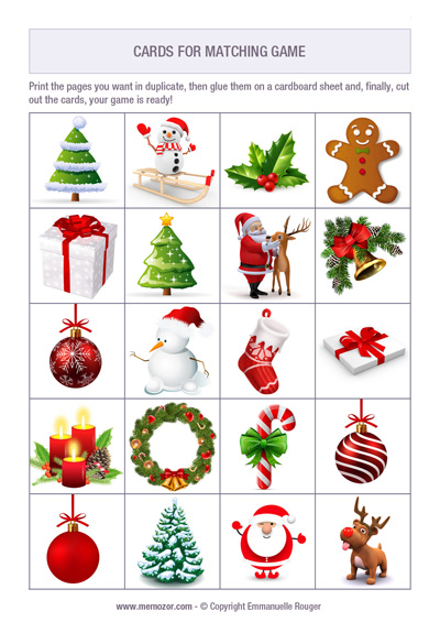 Printable matching game Christmas Print and cut out the cards Memozor