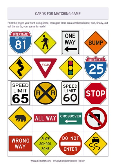 Printable Road signs - 30 cards to cut out | Memozor