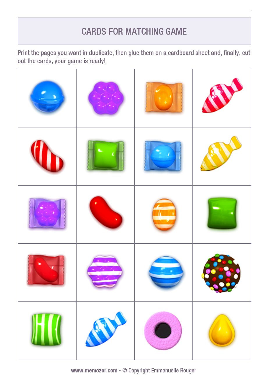Free printable memory game Candy Crush