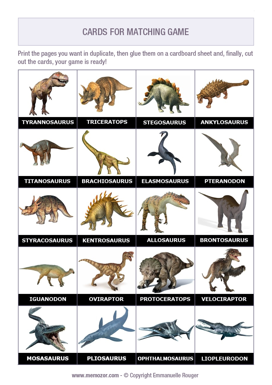 Dinosaur Matching Game Printable