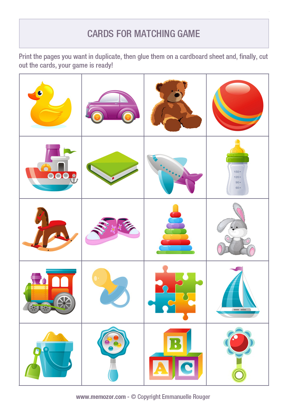 Printable matching game for baby objects Print and cut out the