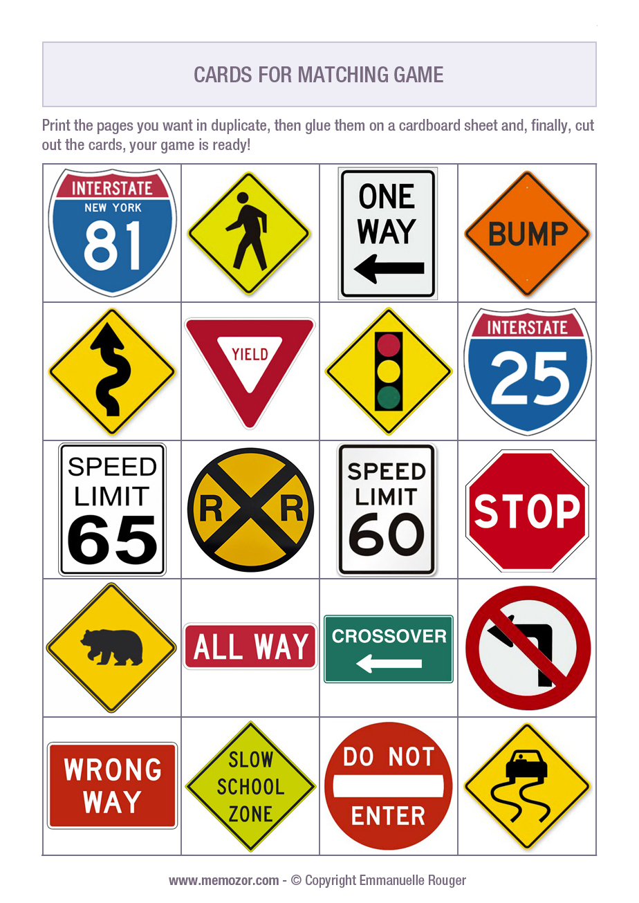 Road Sign Flashcards Printable