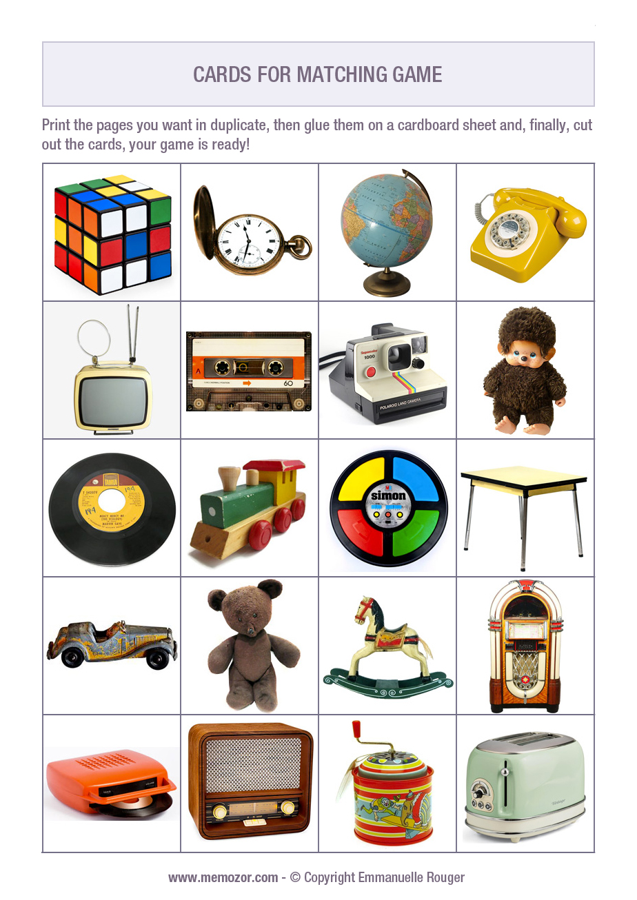 Free printable memory game for seniors - Vintage objects ...